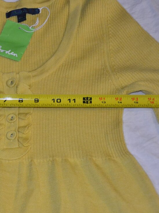 NWT Boden 100% Wool Ruffle Henley Knit Knee Length Dress Yellow 14R - Picture 7 of 10
